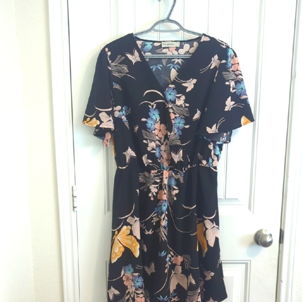 Black Floral Midi Dress